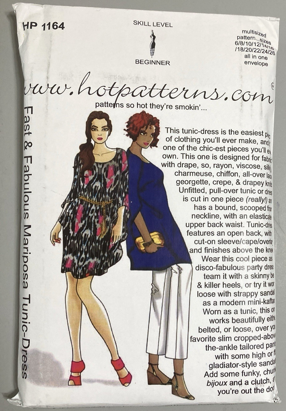 Hot Patterns HP 1164 Fast & Fabulous Mariposa Tunic-Dress Misses Sz 6-26 UNCUT